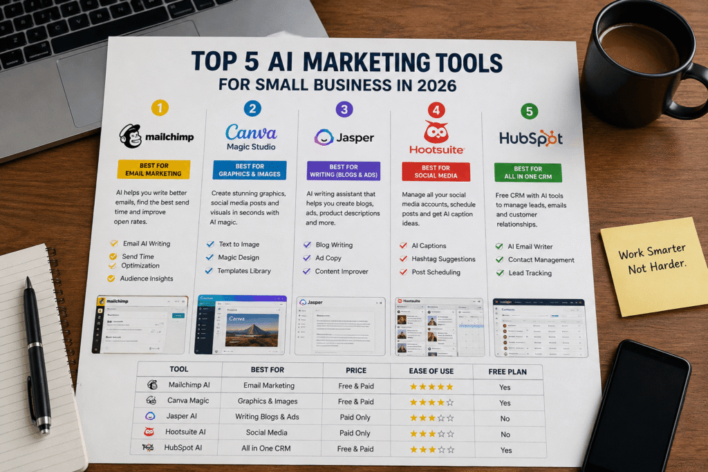 AI marketing tools comparison for small businesses in 2026